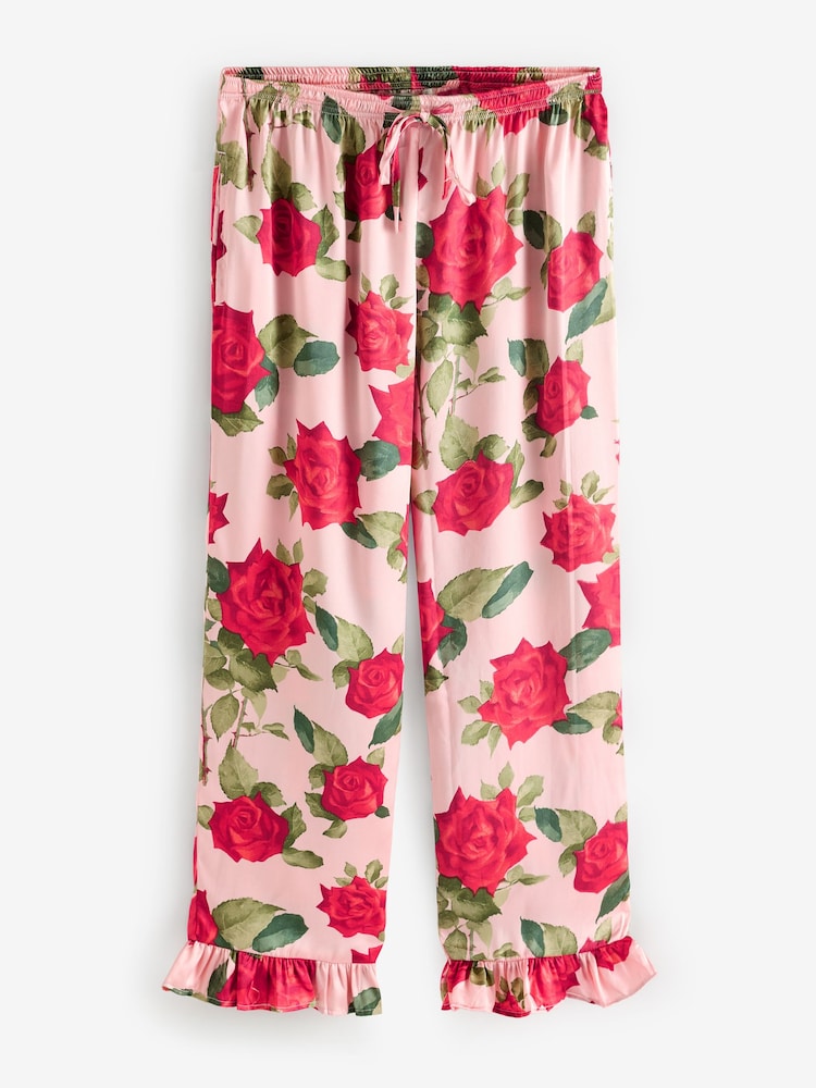 Their Nibs Pink Rose Satin Frill Long Pyjama Set - Image 7 of 7