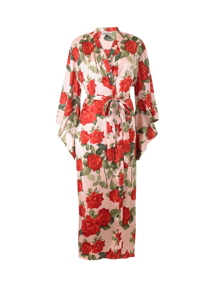 Their Nibs Pink Rose Flared Sleeve Satin Robe - Image 5 of 5 Their Nibs Pink Rose Flared Sleeve Satin Robe - Image 5 of 5
