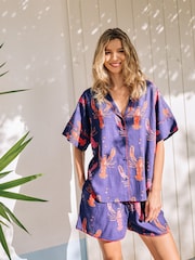 Their Nibs Navy Lobster Love Oversized Short Pyjama Set - Image 1 of 6