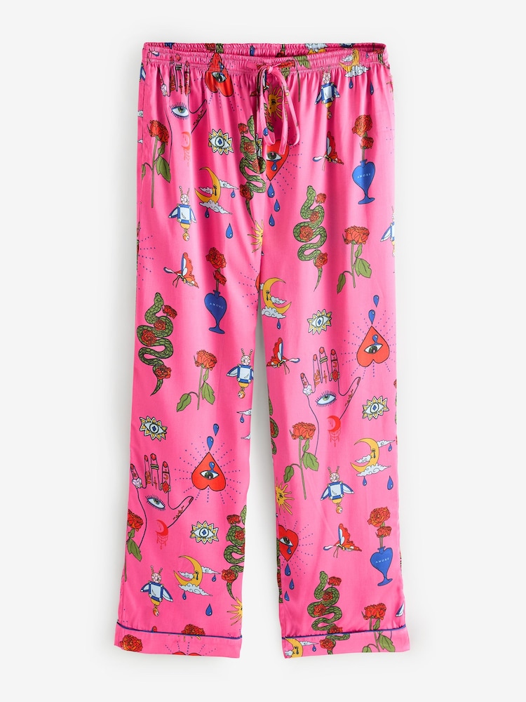 Their Nibs Pink Magic Traditional Satin Long Pyjama Set - Image 7 of 7