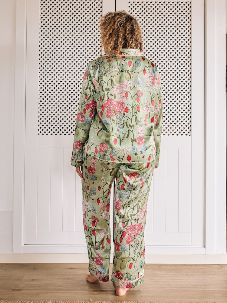 Their Nibs Green Fruit Garden Satin Long Pyjama Set - Image 2 of 5
