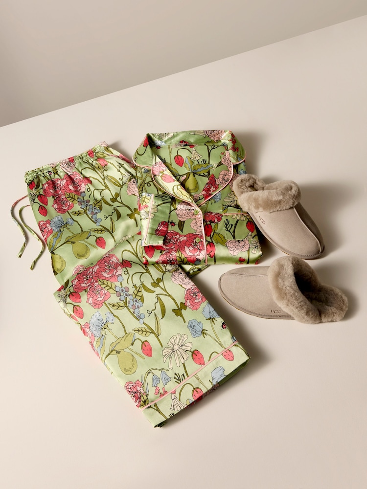 Their Nibs Green Fruit Garden Satin Long Pyjama Set - Image 5 of 5