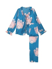 Their Nibs Blue Ostrich Fan Frill Satin Long Pyjama Set - Image 3 of 3