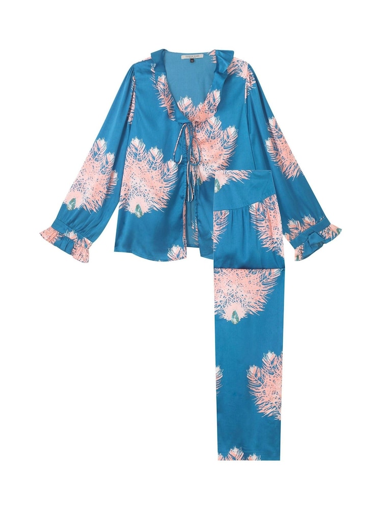 Their Nibs Blue Ostrich Fan Frill Satin Long Pyjama Set - Image 3 of 3