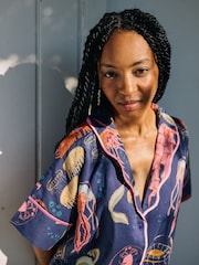 Their Nibs Navy Ocean Dreaming Oversized Cotton Long Pyjama Set - Image 3 of 5