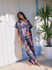 Their Nibs Navy Ocean Dreaming Oversized Cotton Long Pyjama Set - Image 4 of 5