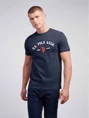 U.S. Polo Assn Blue U.S. Polo Assn. Mens Signature 100% Cotton Arch Print White T-Shirt - Image 1 of 7