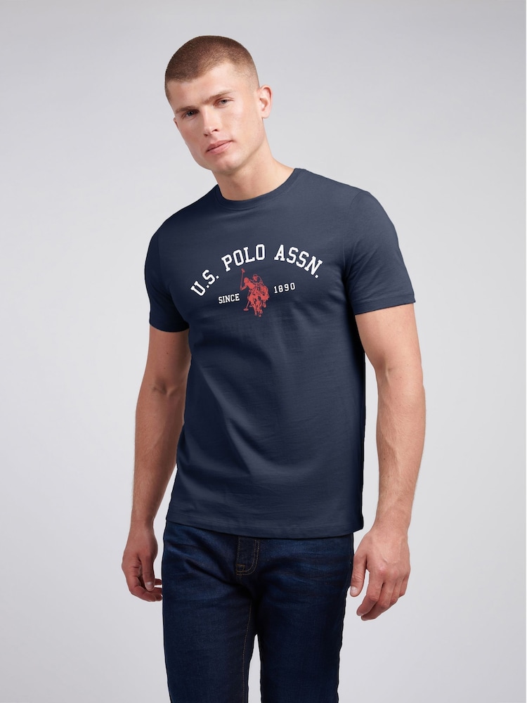 U.S. Polo Assn Blue U.S. Polo Assn. Mens Signature 100% Cotton Arch Print White T-Shirt - Image 1 of 7