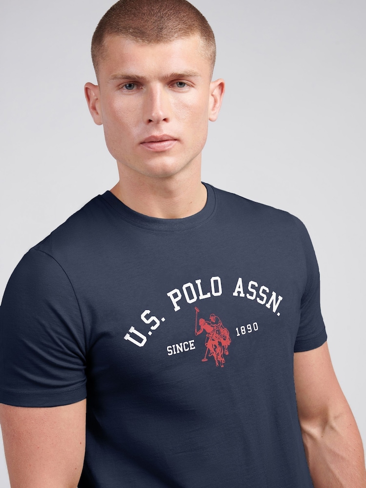 U.S. Polo Assn Blue U.S. Polo Assn. Mens Signature 100% Cotton Arch Print White T-Shirt - Image 2 of 7