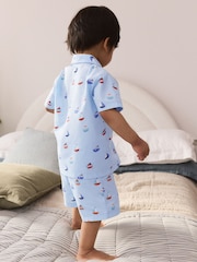 Blue Boat Print 100% Cotton Single Button Through Shorts Pyjamas Set (9mths-8yrs) - Image 3 of 8