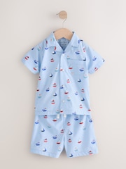 Blue Boat Print 100% Cotton Single Button Through Shorts Pyjamas Set (9mths-8yrs) - Image 5 of 8