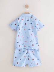 Blue Boat Print 100% Cotton Single Button Through Shorts Pyjamas Set (9mths-8yrs) - Image 6 of 8