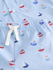 Blue Boat Print 100% Cotton Single Button Through Shorts Pyjamas Set (9mths-8yrs) - Image 8 of 8
