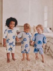 Blue/Ecru Water colour animal print Short Pyjamas 3 Pack (9mths-8yrs) - Image 1 of 8