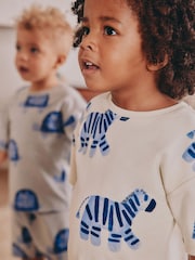 Blue/Ecru Water colour animal print Short Pyjamas 3 Pack (9mths-8yrs) - Image 4 of 8