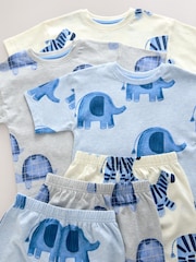 Blue/Ecru Water colour animal print Short Pyjamas 3 Pack (9mths-8yrs) - Image 8 of 8