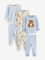Blue/Ecru Baby Bear 3 Pack Snuggle Pyjamas (9mths-6yrs) - Image 1 of 6