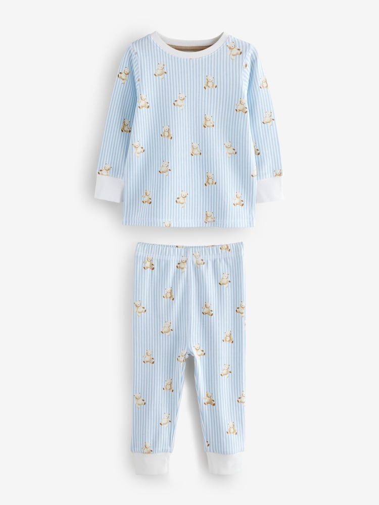 Blue/Ecru Baby Bear 3 Pack Snuggle Pyjamas (9mths-6yrs) - Image 2 of 6