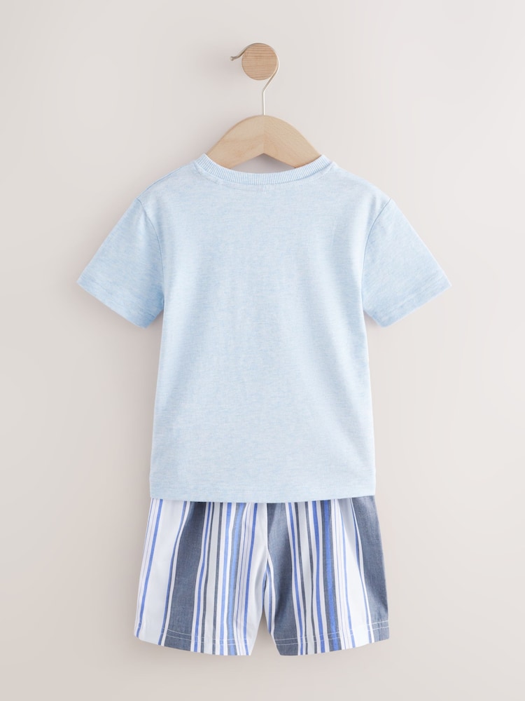 Blue/White Sea Life Short Pyjamas 3 Pack (9mths-12yrs) - Image 3 of 5