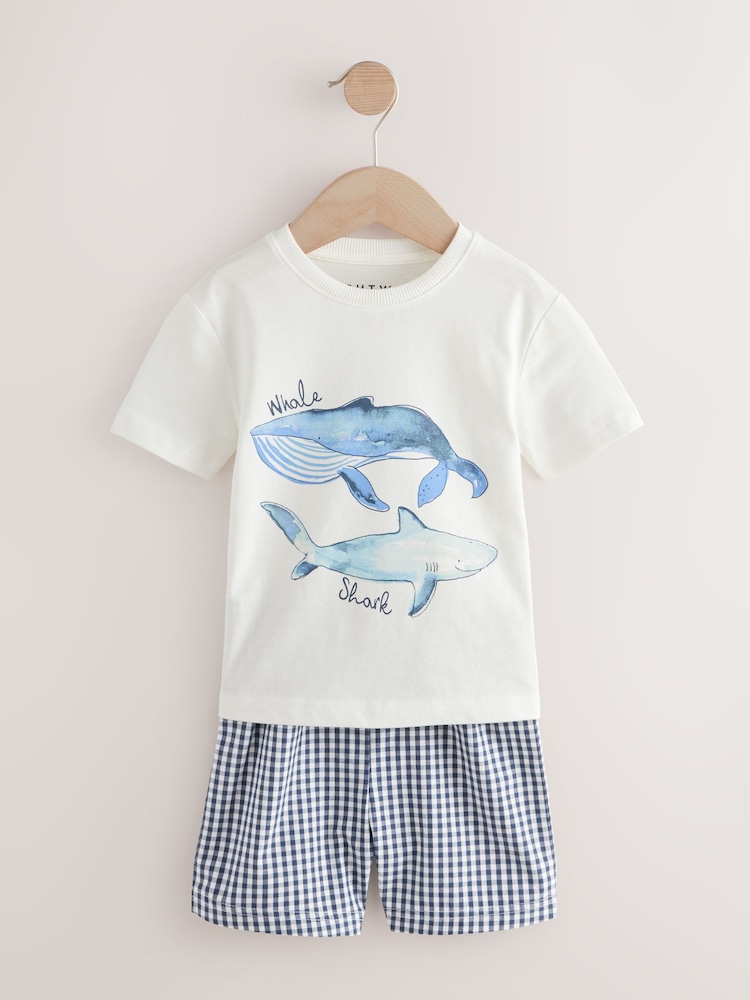 Blue/White Sea Life Short Pyjamas 3 Pack (9mths-12yrs) - Image 4 of 5