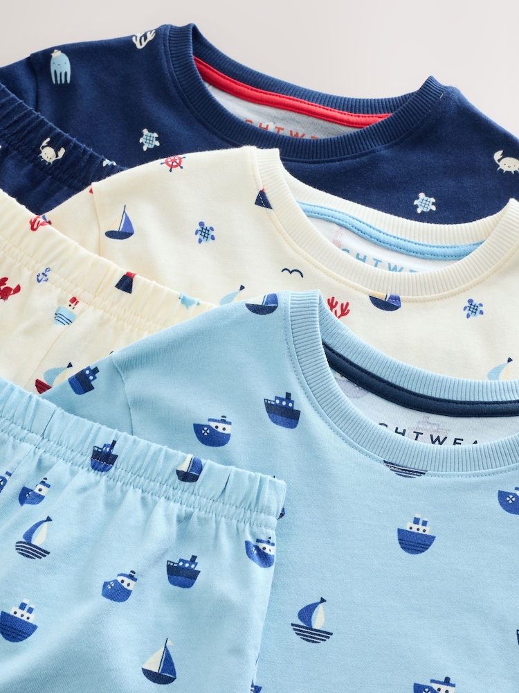 Blue/Ecru Short Pyjamas 3 Pack (9mths-8yrs) - Image 12 of 13