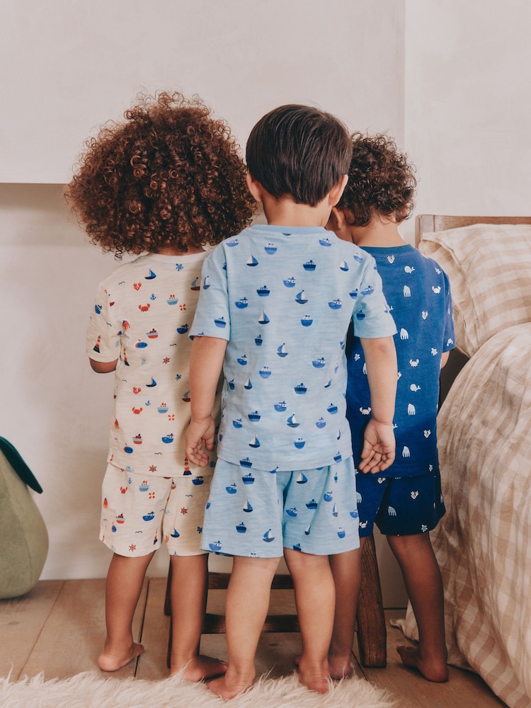 Blue/Ecru Short Pyjamas 3 Pack (9mths-8yrs) - Image 3 of 13