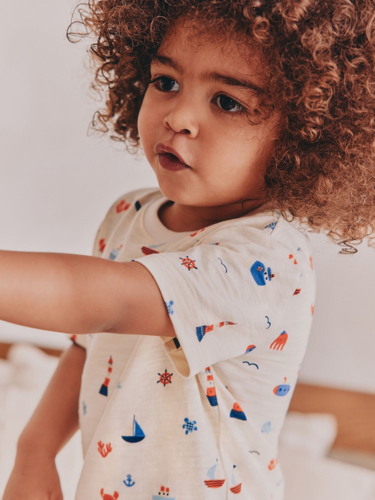 Blue/Ecru Short Pyjamas 3 Pack (9mths-8yrs) - Image 4 of 13