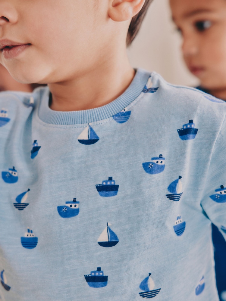 Blue/Ecru Short Pyjamas 3 Pack (9mths-8yrs) - Image 5 of 13