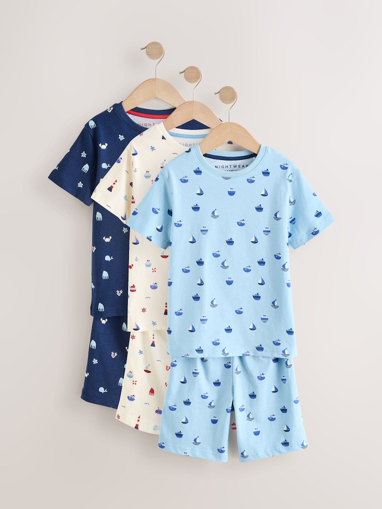 Blue/Ecru Short Pyjamas 3 Pack (9mths-8yrs) - Image 7 of 13