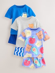 Blue / Grey Breakfast Short Pyjamas 3 Pack (9mths-8yrs) - Image 1 of 7