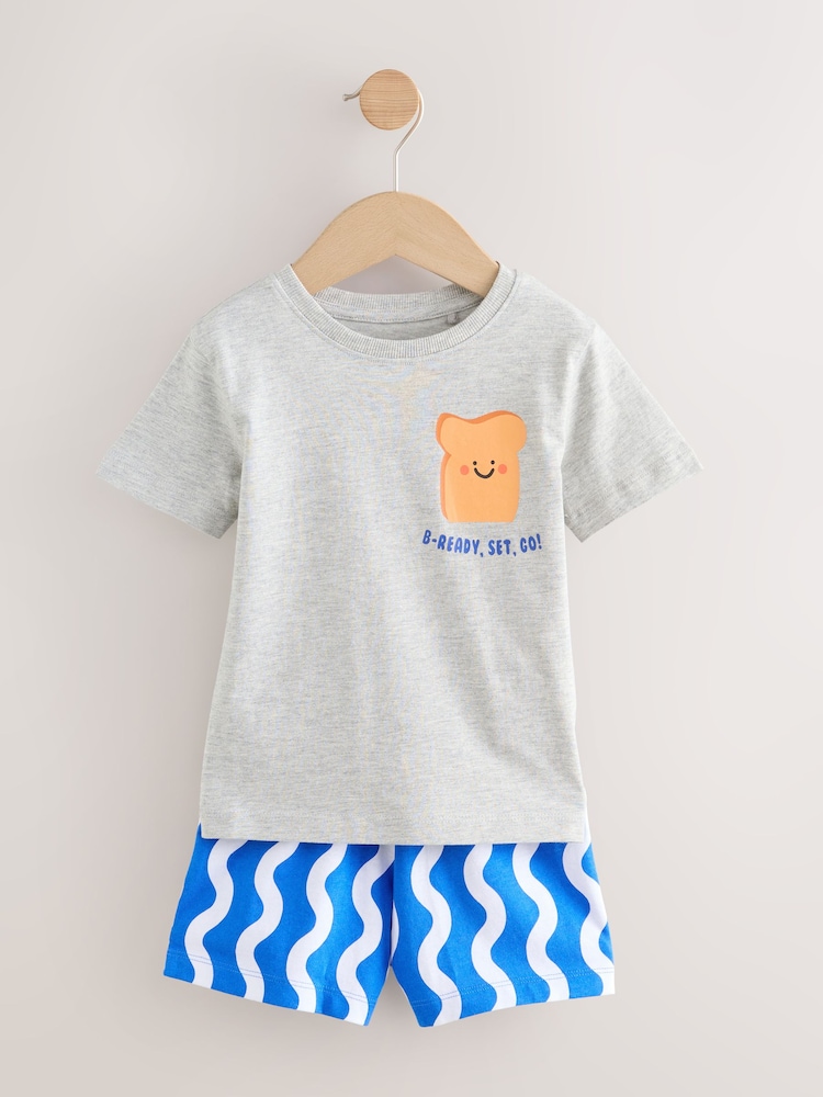 Blue / Grey Breakfast Short Pyjamas 3 Pack (9mths-8yrs) - Image 4 of 7