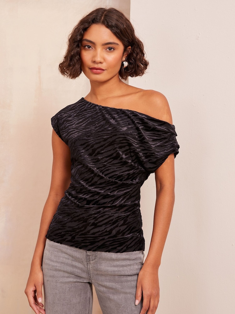 Friends Like These Black Off The Shoulder Drape Top - Image 1 of 4