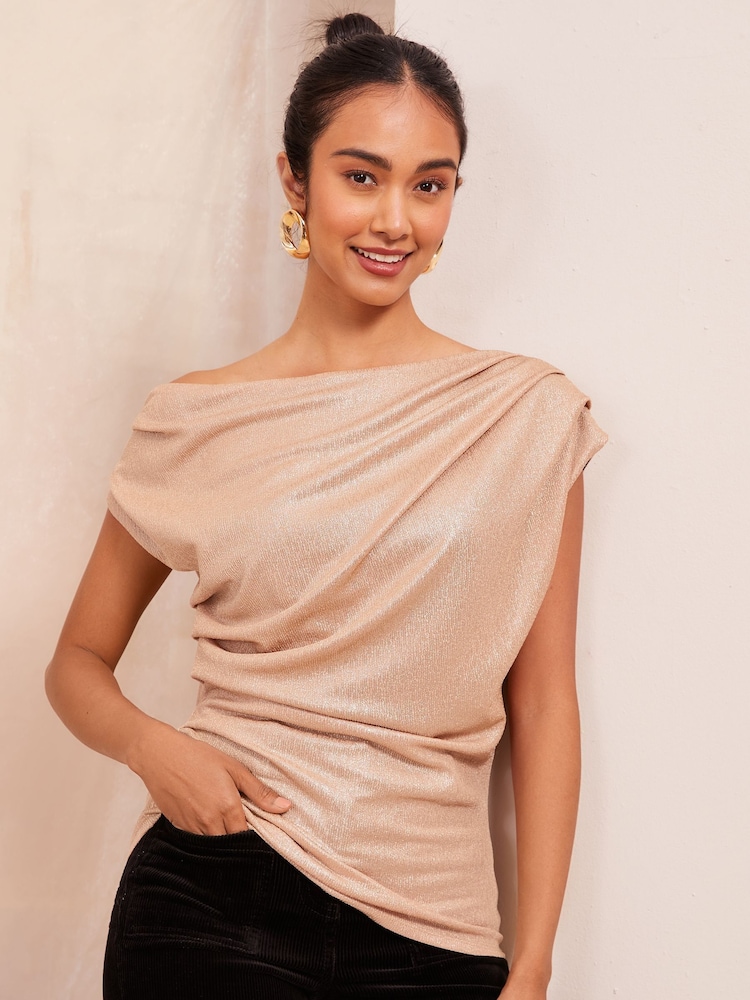 Friends Like These Rose Gold Off The Shoulder Drape Top - Image 1 of 4