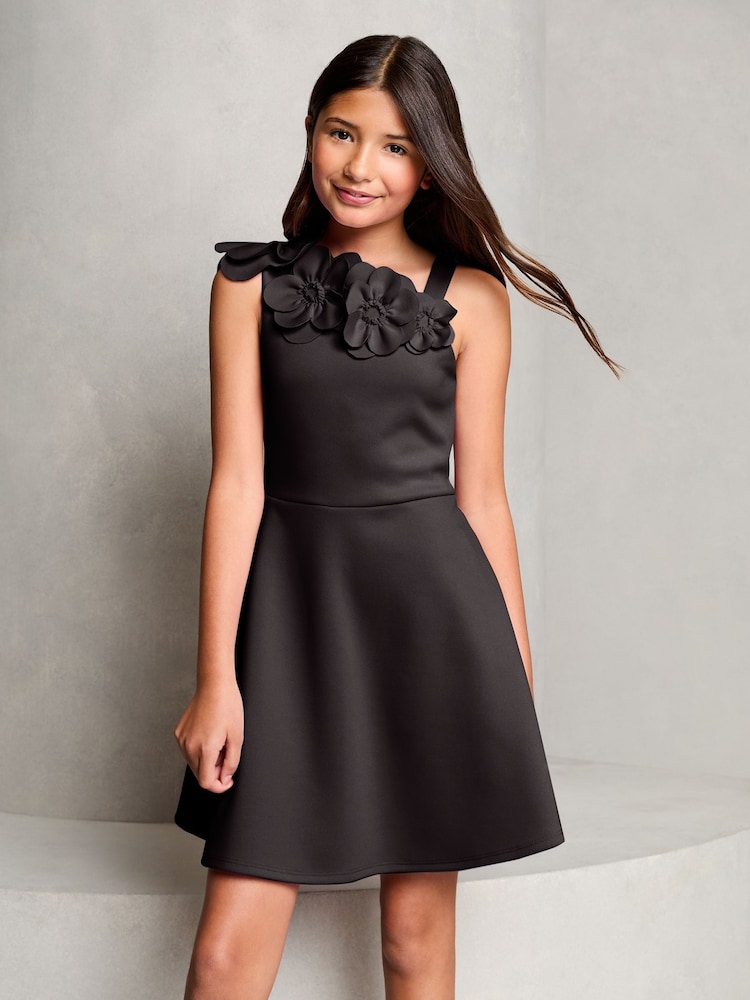 Lipsy Black Corsage Scuba Occasion Dress (5-16yrs) - Image 1 of 4