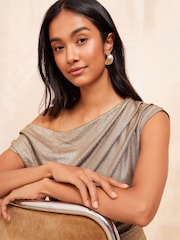Friends Like These Silver Off The Shoulder Drape Top - Image 3 of 4