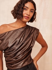 Friends Like These Brown Off The Shoulder Drape Top - Image 2 of 4