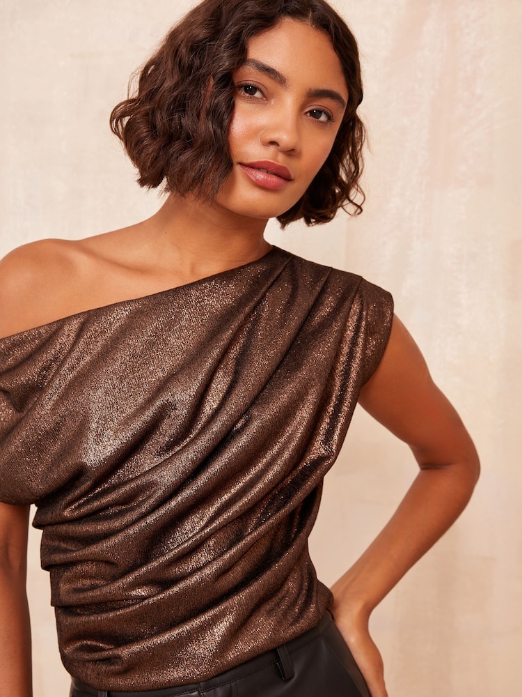 Friends Like These Brown Off The Shoulder Drape Top - Image 2 of 4