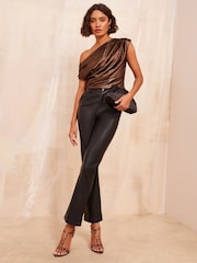 Friends Like These Brown Off The Shoulder Drape Top - Image 3 of 4