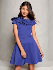 Lipsy Navy Blue Corsage Scuba Occasion Dress (5-16yrs) - Image 1 of 4
