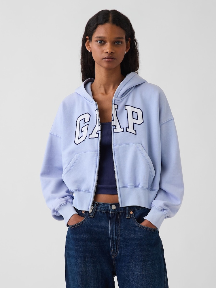 Gap Light Blue Vintage Soft Oversized Logo Zip-Up Hoodie - Image 1 of 4 Gap Light Blue Vintage Soft Oversized Logo Zip-Up Hoodie - Image 1 of 4