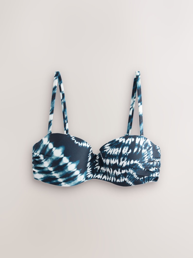 Navy Tie Dye Wired Bandeau Bikini Top - Image 7 of 9