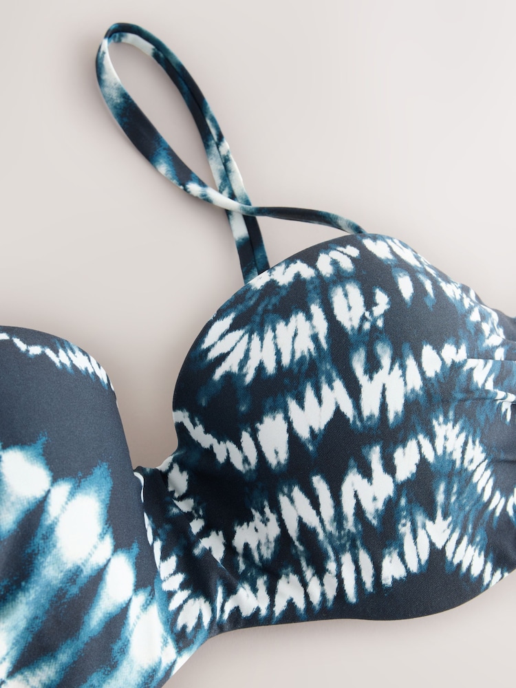 Navy Tie Dye Wired Bandeau Bikini Top - Image 8 of 9