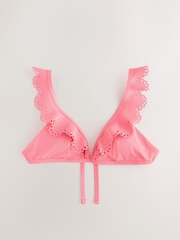 Rose corail - Haut de bikini court à volants et décolleté plongeant - Image 5 of 7