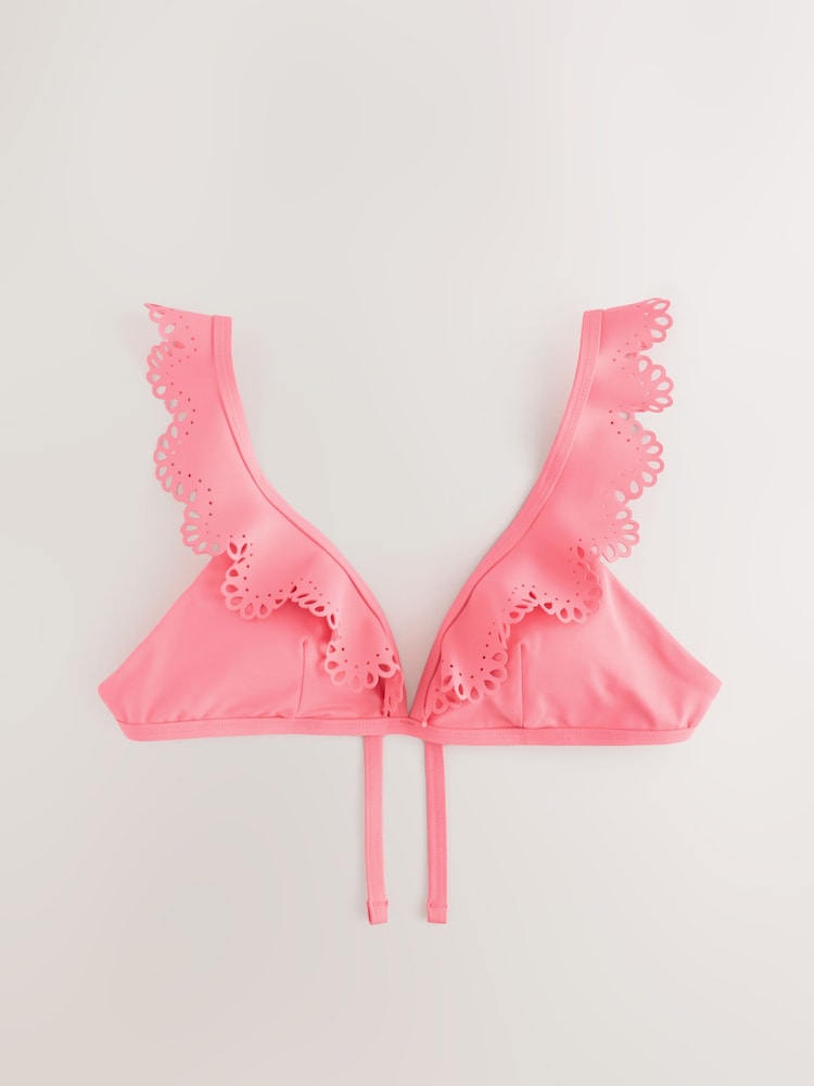 Rose corail - Haut de bikini court à volants et décolleté plongeant - Image 5 of 7