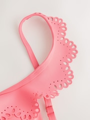 Rose corail - Haut de bikini court à volants et décolleté plongeant - Image 6 of 7