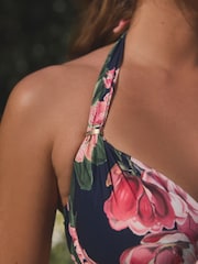 Kew Collection Navy Fleuri  - Haut de bikini rembourré à bretelles et halter à armatures - Image 7 de 11