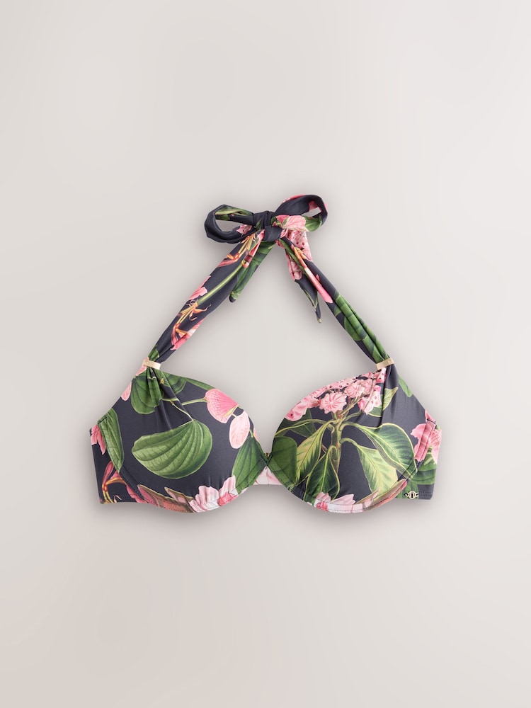 Kew Collection Navy Floral - Vormgevende halterbikinitop met beugels en vulling - Image 9 of 11