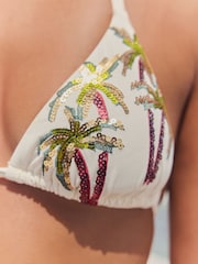 Blanc imprimé palmier Sequin - Haut triangle de bikini - Image 5 de 8