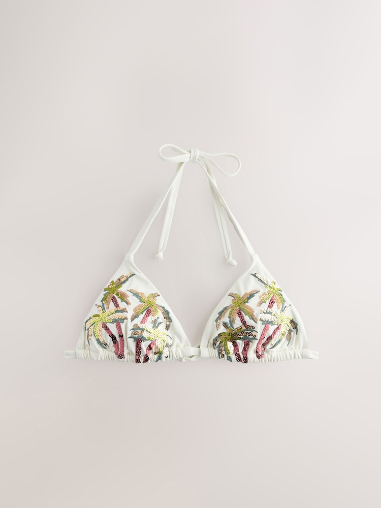 White Palm Sequin Triangle Bikini Top - Image 6 of 8