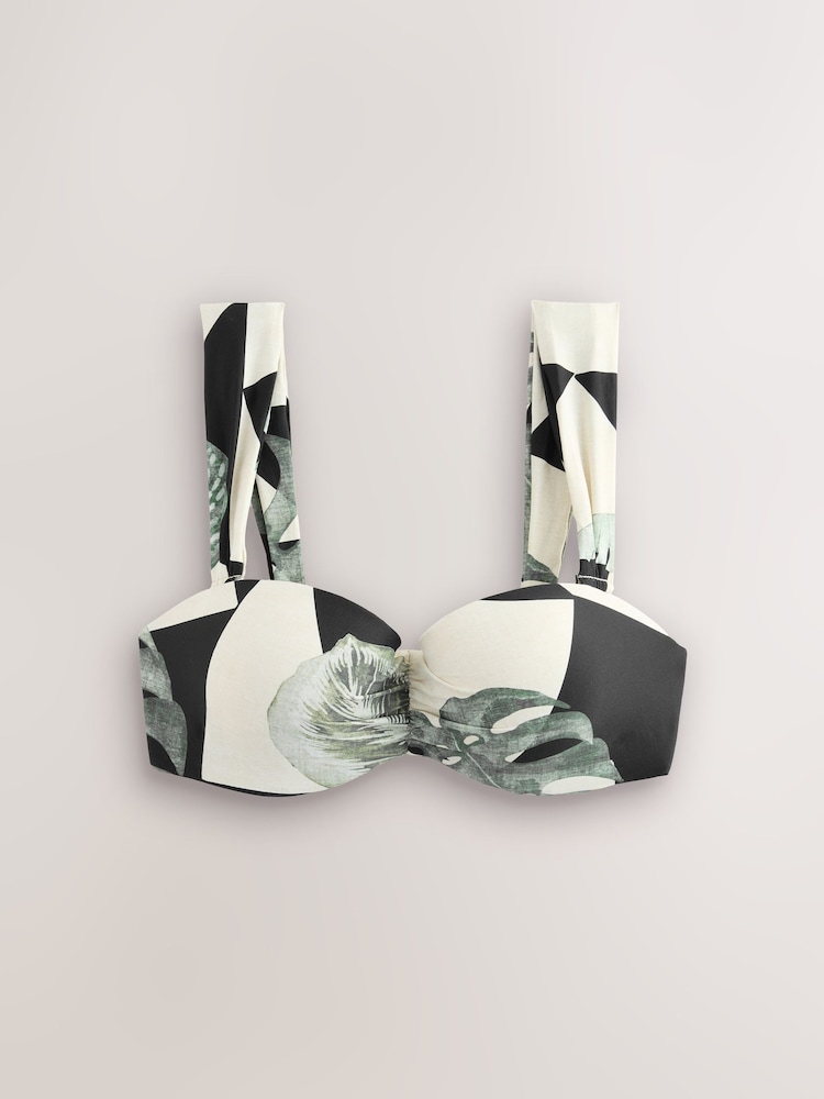 Kaki/écru à feuilles - Haut de bikini bandeau filaire - Image 7 of 9